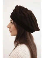 Dámská zimní pletená čepice volného střihu s ozdobným vzorem K378 hnědá