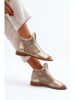 Kožené Prokreslené Sandály Na Zip Zlaté Zazoo 977/L Kožené Prokreslené Sandály Na Zip Zlaté Zazoo 977/L