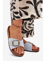 Dámské Pantofle S Přezkou Na Korkové Platformě Modré Zavira