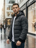 Pánská tmavě šedá prošívaná zimní bunda s kapucí FashionStreet TX5095 Pánská tmavě šedá prošívaná zimní bunda s kapucí FashionStreet TX5095