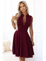573-4 Exkluzivní šaty s rozšířeným spodním dílem a zipem - vínové