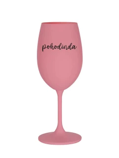 POHODINDA - růžová sklenice na víno 350 ml