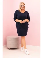 Dámská sukýnka Plus Size s bavlnou jednoduchého střihu a rukávem 3/4 modrá