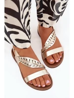 Dámské kožené sandály na plochém podpatku Zazoo 3688 zlaté