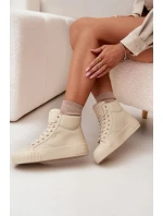 Zateplené dámské tenisky na platformě Big Star OO274795 Béžové