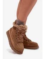 Semišové Sněhule Dámské Na Platformě S Kožíškem Big Star SS274370 Camel