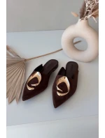 Dámské pantofle Mule s ozdobným zlatým detailem Čokoládové Galvella