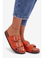 Dámské pantofle oranžové s přezkami Oliena