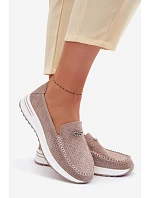 Dámské mokasíny z přírodního semiše tmavě béžové Demela