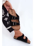 Dámské semišové pantofle s přezkami Big Star – černé