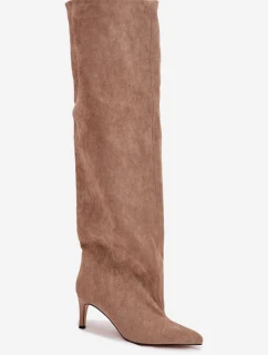 Dámské kozačky na jehlovém podpatku, vsuvné Mavilla – béžové