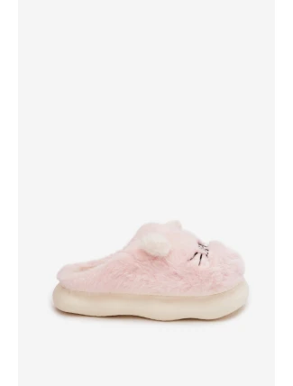 Dámské huňaté pantofle s motivem úsměvu – růžové Lexira