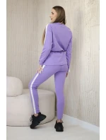 Dámská bavlněná souprava s proužky a stahovacími lemy fialka