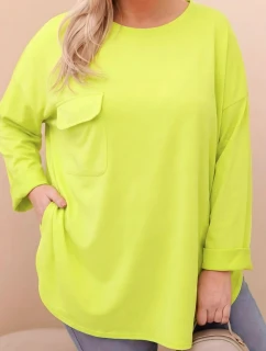 Dámská blůza Plus Size s bavlnou, kapsou a ohrnutým rukávem mátová