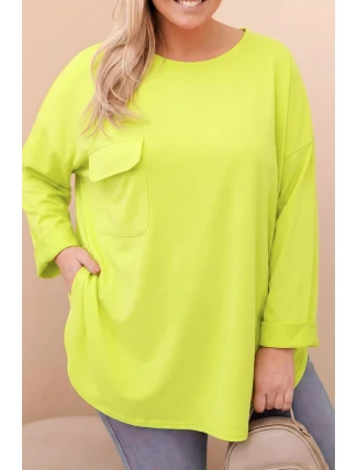 Dámská blůza Plus Size s bavlnou, kapsou a ohrnutým rukávem mátová