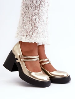 Eko Kožené Lodičky Na Masivním Podpatku Zlaté Halmina