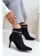 Boty Na Podpatku S Dekorativním Pásem Eko Sametové Vinceza 16469 Černé