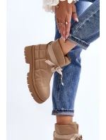 Dámské kotníkové boty s prošíváním a šněrováním Khaki Bizzanti Dámské kotníkové boty s prošíváním a šněrováním Khaki Bizzanti