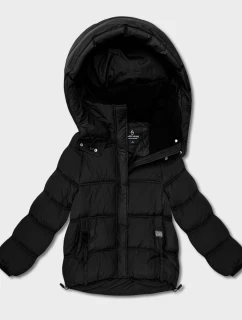 Černá péřová oversize bunda s kapucí (KK60713)