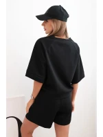 Dámská máslová souprava s halenkou s krátkým rukávem a šortkami s gumičkou černý