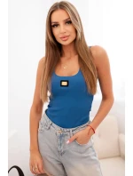 Dámská pruhovaná top na ramínkách s ozdobnou jeansovou nášivkou modrá Dámská pruhovaná top na ramínkách s ozdobnou jeansovou nášivkou modrá