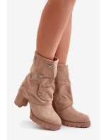 Zdobené Boty S Ohnutým Svrškem Na Podpatku Béžové Esadora