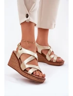Dámské sandály na klínu Sergio Leone SK223 zlaté Dámské sandály na klínu Sergio Leone SK223 zlaté