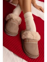 Dámské pantofle s kožíškem a výšivkou Khaki Devianne Dámské pantofle s kožíškem a výšivkou Khaki Devianne