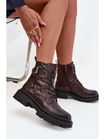 Dámské kožené botky Artiker – hnědé, s efektem mačkání a s přezkou