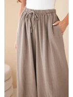 Dámské široké bavlněné kalhoty s gumou v pase fango