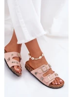 Dámské pantofle na korkové podrážce s sponami a ozdobami světle růžové Efadelis