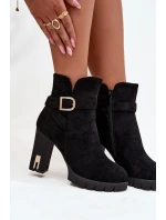 Zateplené dámské kozačky na podpatku s přezkou Černé Nolivira