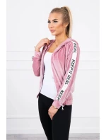 Velurová mikina s kapucí pudrově růžová