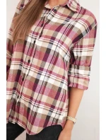 Dámská bavlněná košile s delším zadním dílem kostkovaná bežová Dámská bavlněná košile s delším zadním dílem kostkovaná bežová