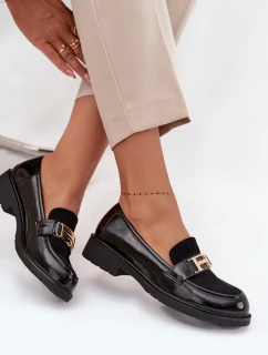 Lakované dámské mokasíny se zlatým detailem S.Barski – černé