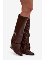 Dámské kotníkové boty Elivira se zahnutou manžetou na sloupku – čokoládové