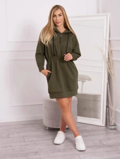 Dámské šaty s kapucí 68470 Khaki zelená - K-Fashion