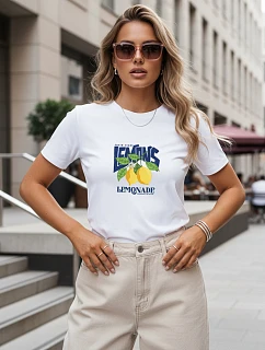 Dámské tričko s potiskem citronu, bavlněné, bílé, FashionStreet NX8033RY