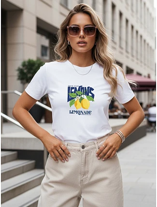 Dámské tričko s potiskem citronu, bavlněné, bílé, FashionStreet NX8033RY