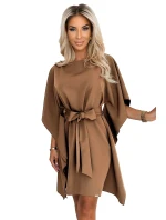 287-39 SOFIA Motýlí šaty se zavazováním v pase - cappuccino 287-39 SOFIA Motýlí šaty se zavazováním v pase - cappuccino
