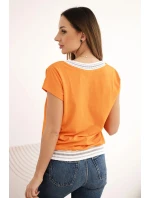 Dámská bavlněná halenka s výstřihem do V a potiskem NEW YORK oranžová