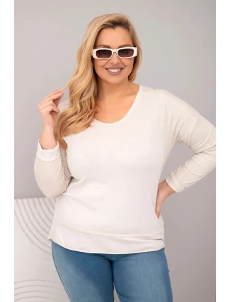 Dámská blůza Plus Size s V výstřihem a delším zadním dílem béžová