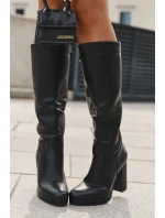 Dámské Kozačky Do Kolena Na Podpatku Eko Kůže Černé Thalina Dámské Kozačky Do Kolena Na Podpatku Eko Kůže Černé Thalina