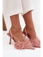 Lodičky s peřím a odhaleným patou růžové Belice Lodičky s peřím a odhaleným patou růžové Belice
