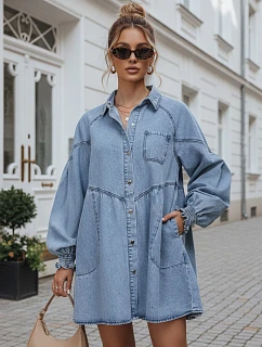 Dámské oversize džínové šaty ve stylu košile FashionStreet EY2688
