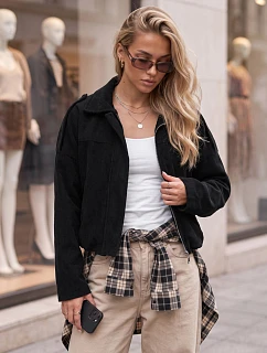 Dámská krátká černá kordurová bunda FashionStreet TY6021
