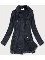 Černá volná dámská bunda s protrženími (LS9033)