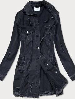 Černá volná dámská bunda s protrženími (LS9033)