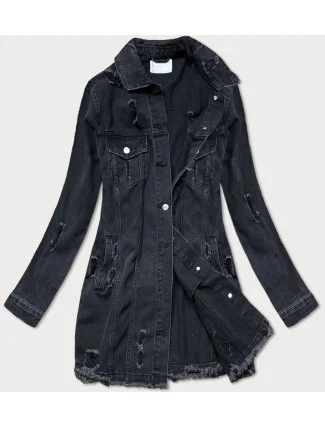 Černá volná dámská bunda s protrženími (LS9033)