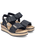 Dámské černé sandály na platformě se suchým zipem Rieker 63781-00